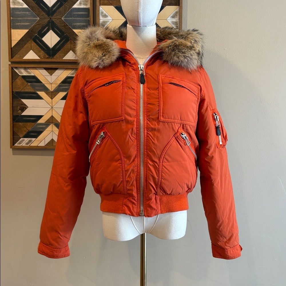 Vintage Ralph Lauren Orange Down Puffer with Coyote Fur Trim size Small *As-Is*